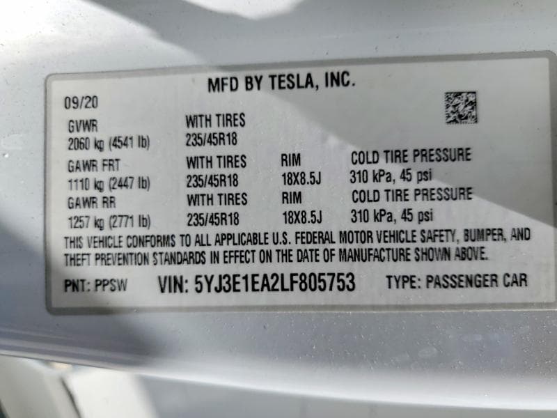 2020 TESLA MODEL 3 12