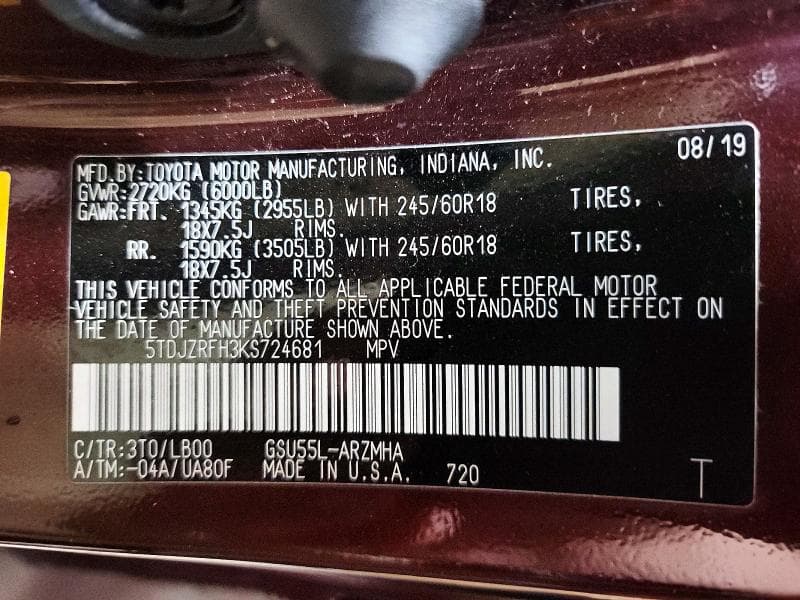 2019 TOYOTA HIGHLANDER XLE 13