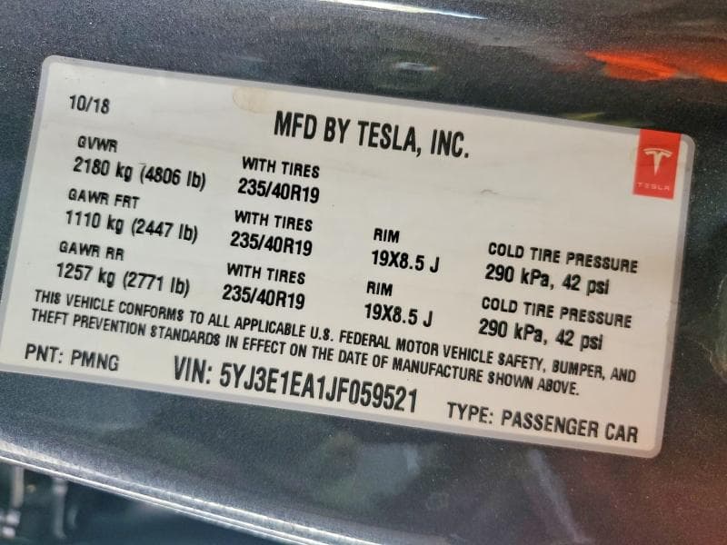 2018 TESLA MODEL 3 12
