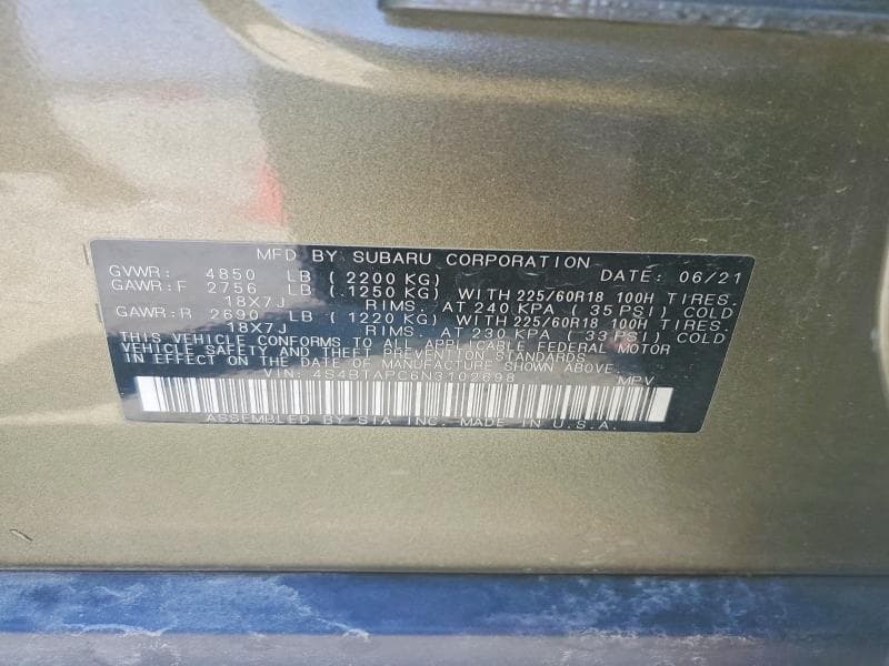 2022 SUBARU OUTBACK TOURING 12