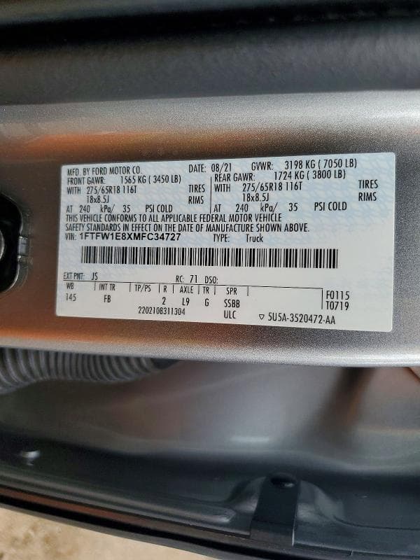 2021 FORD F150 SUPERCREW 12