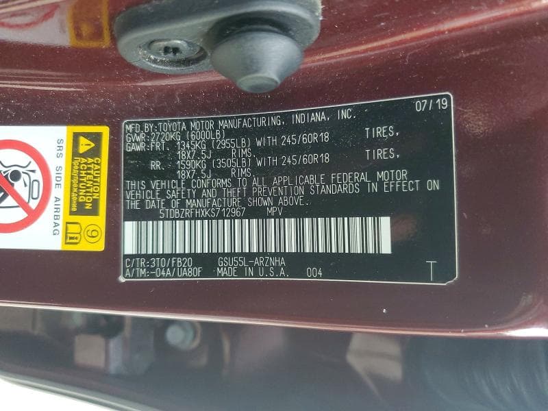 2019 TOYOTA HIGHLANDER LE 13