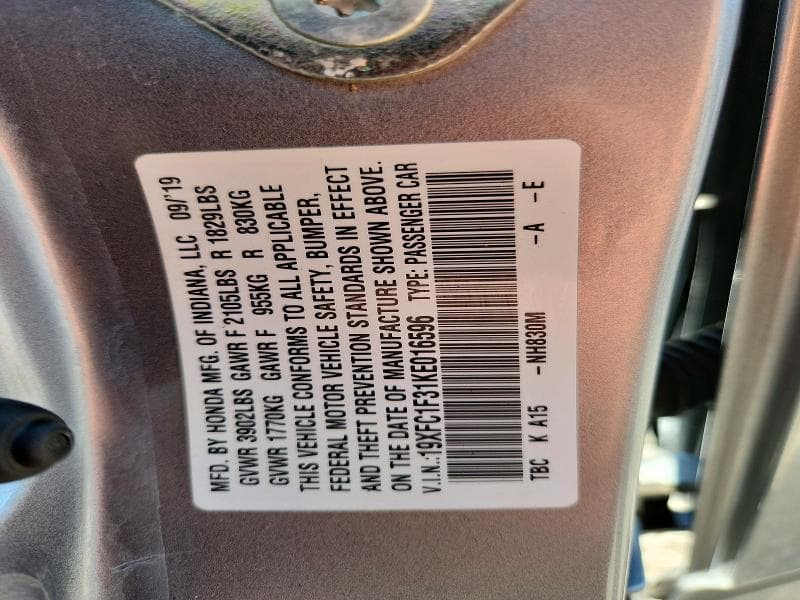 2019 HONDA CIVIC EX 12