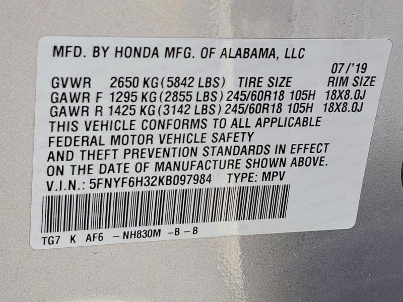 2019 HONDA PILOT EX 13
