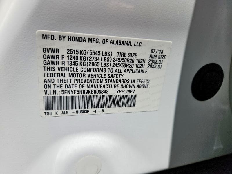 2019 HONDA PILOT TOURING 13