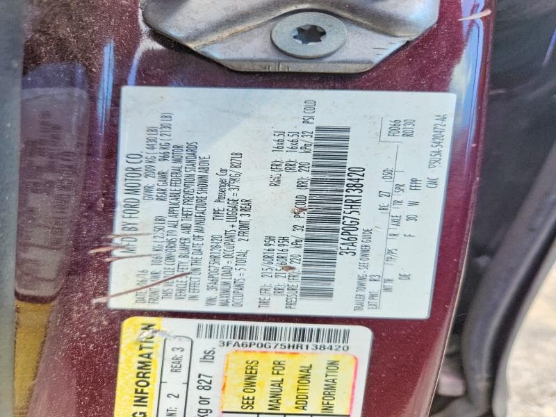 2017 FORD FUSION S 12