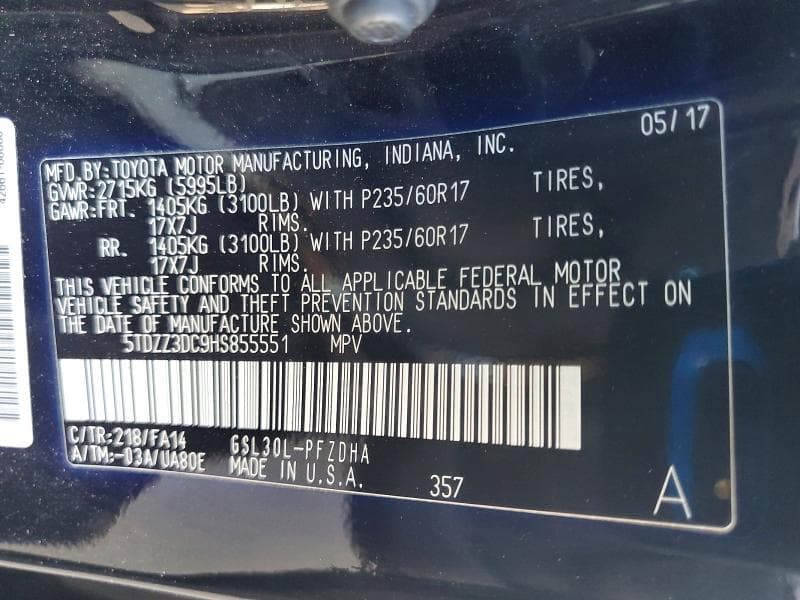 2017 TOYOTA SIENNA L 7-PASSENGER 13