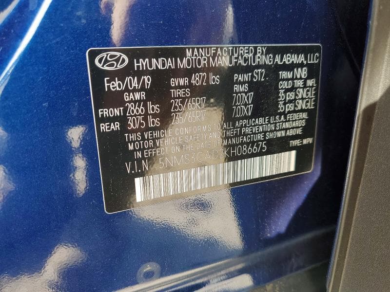 2019 HYUNDAI SANTA FE SEL 2.4L 14
