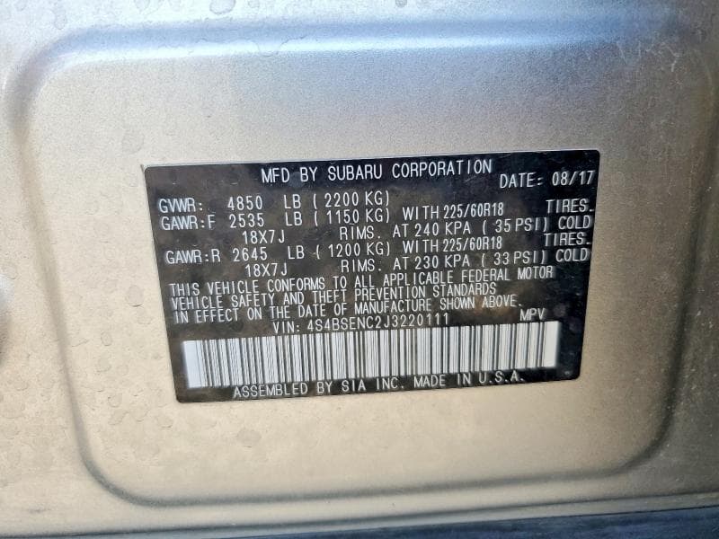 2018 SUBARU OUTBACK 3.6R LIMITED 12
