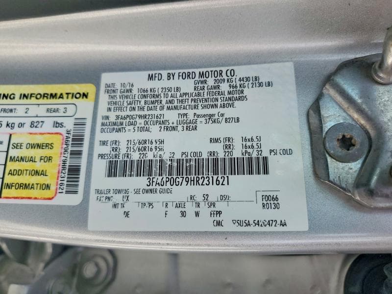 2017 FORD FUSION S 12
