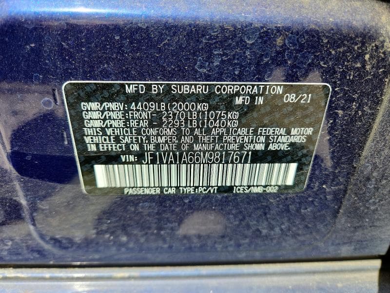 2021 SUBARU WRX 12