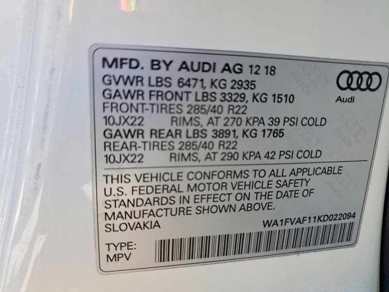 2019 AUDI Q8 PRESTIGE S-LINE 13