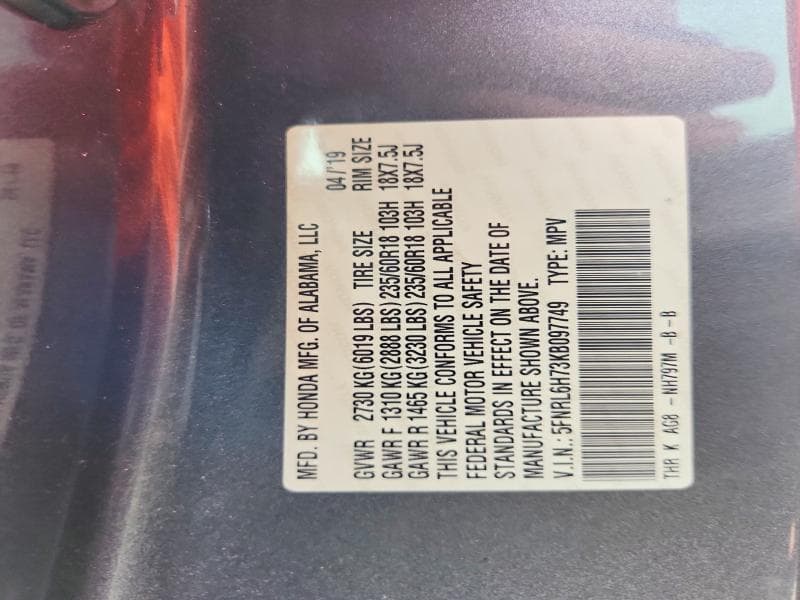 2019 HONDA ODYSSEY EXL 14