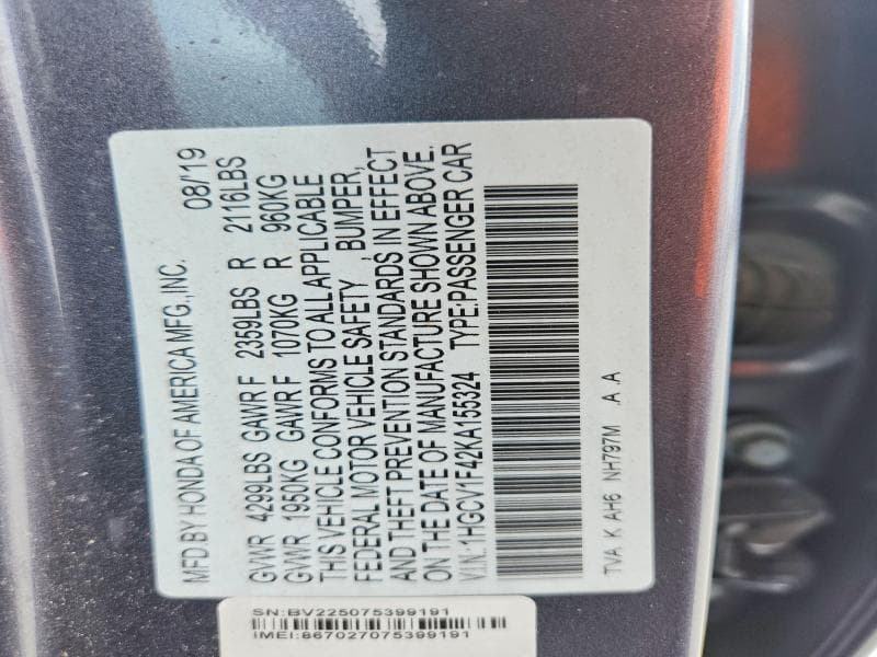 2019 HONDA ACCORD EX 12