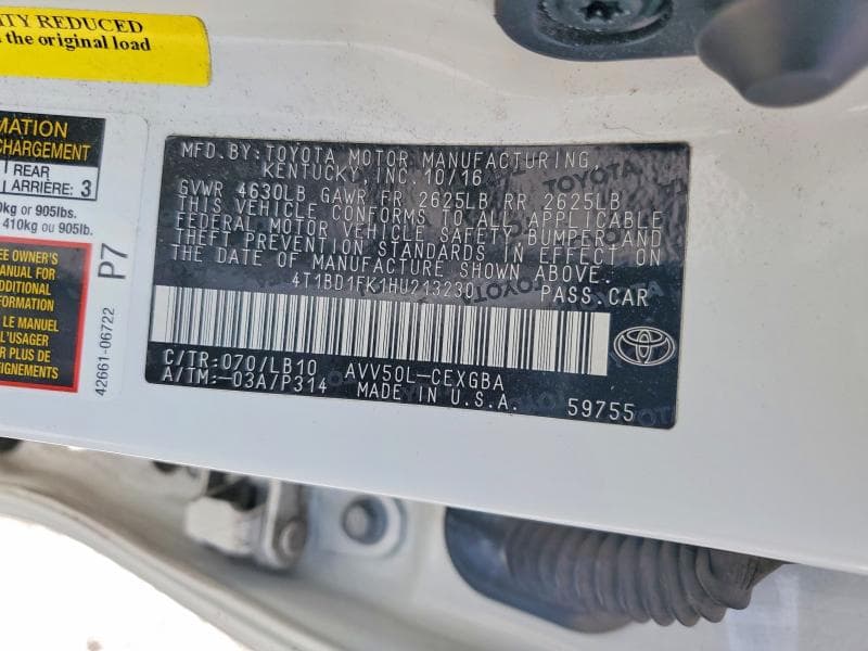 2017 TOYOTA CAMRY HYBRID XLE 12