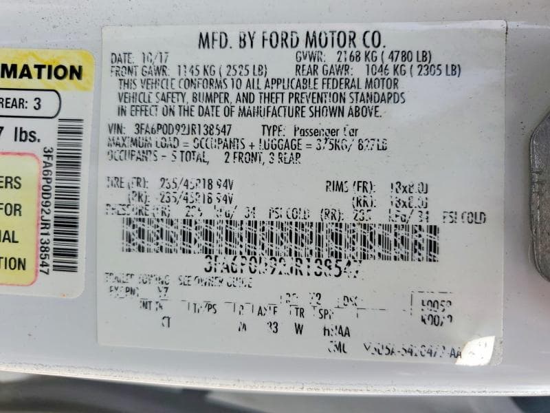 2018 FORD FUSION TITANIUM/PLATINUM 12