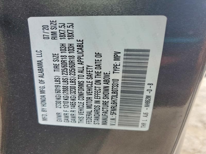 2020 HONDA ODYSSEY EXL 14