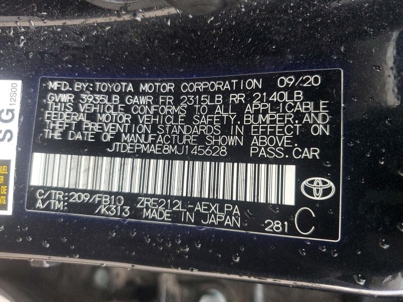 2021 TOYOTA COROLLA LE 12
