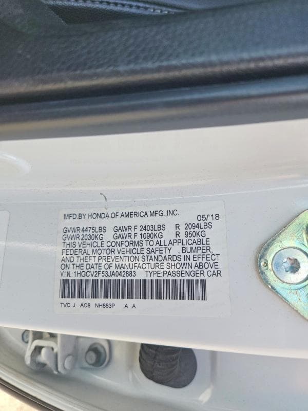 2018 HONDA ACCORD EXL 12