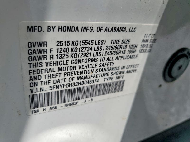 2017 HONDA PILOT EX 13