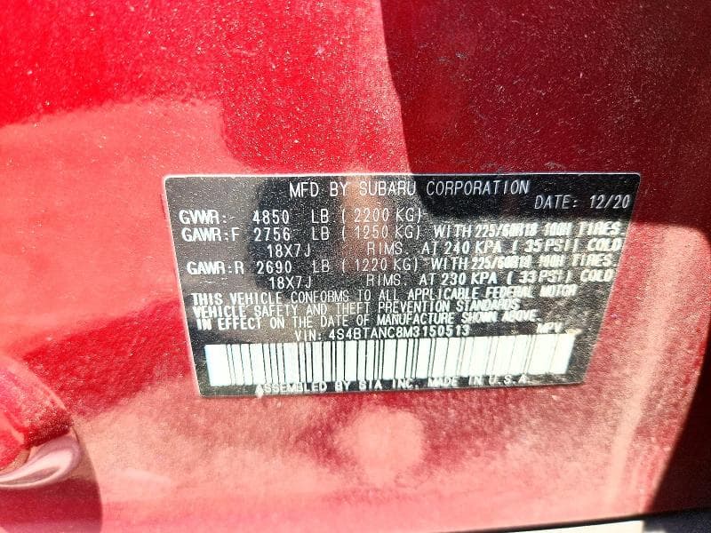 2021 SUBARU OUTBACK LIMITED 14
