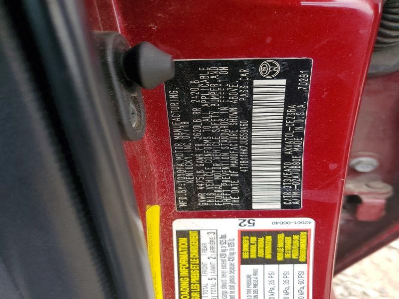 2018 TOYOTA CAMRY SE 12
