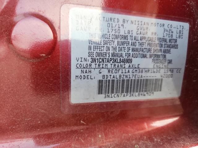 2019 NISSAN VERSA SV 12