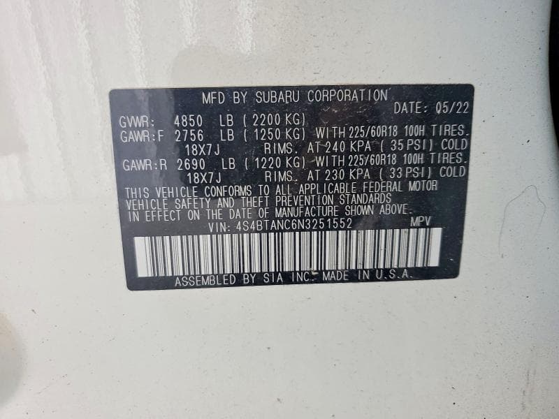 2022 SUBARU OUTBACK LIMITED 13