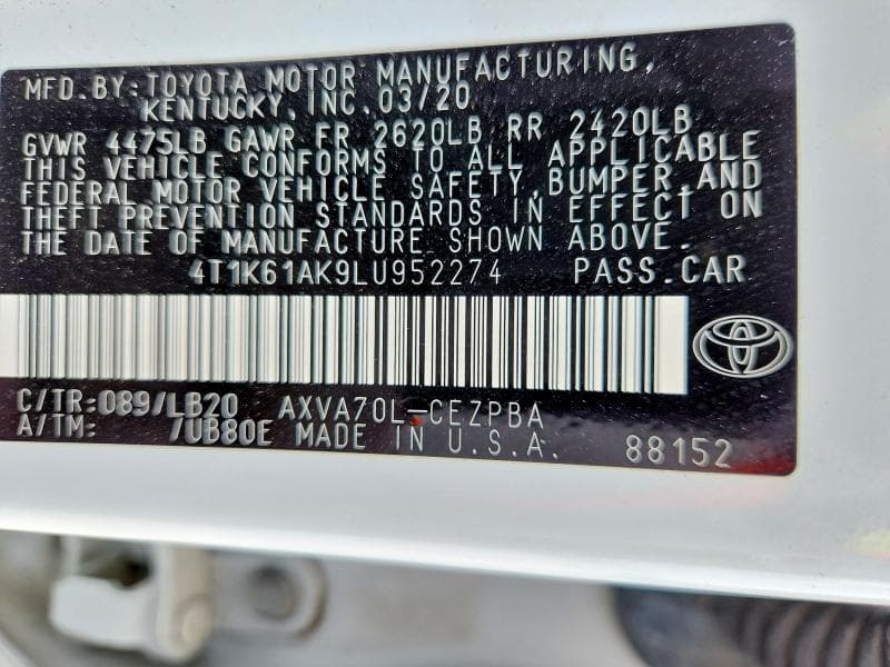 2020 TOYOTA CAMRY XSE 12