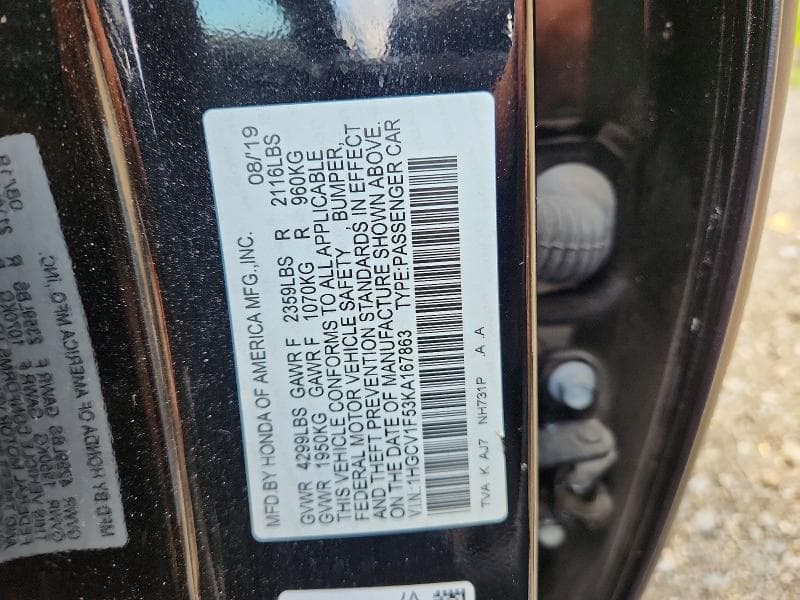 2019 HONDA ACCORD EXL 12