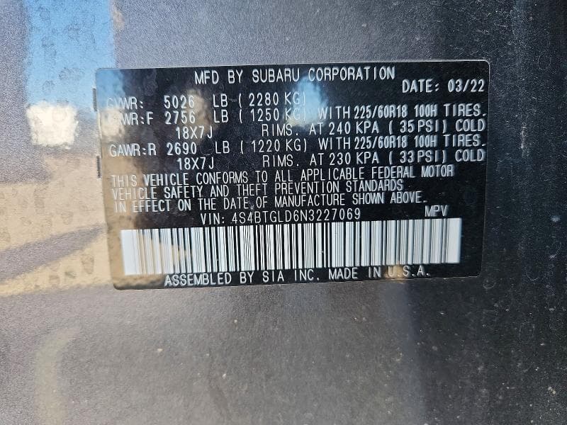2022 SUBARU OUTBACK ONYX EDITION XT 12