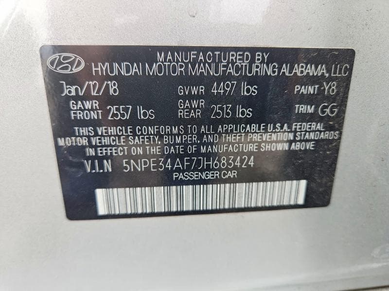 2018 HYUNDAI SONATA LIMITED 12