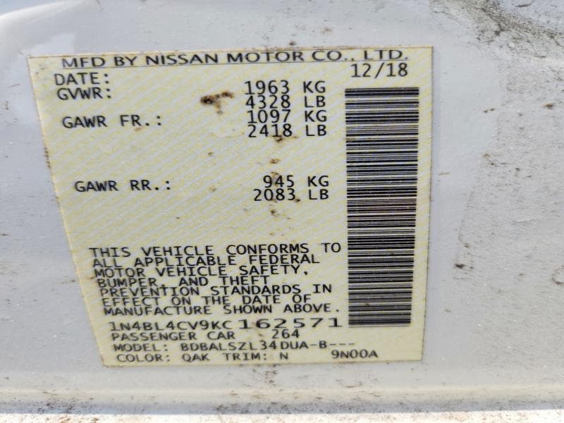 2019 NISSAN ALTIMA SR 12