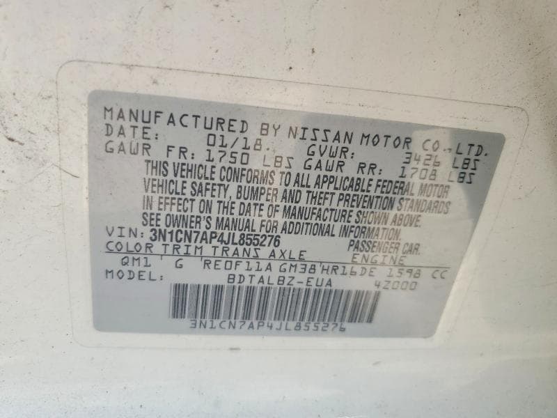 2018 NISSAN VERSA SV 12