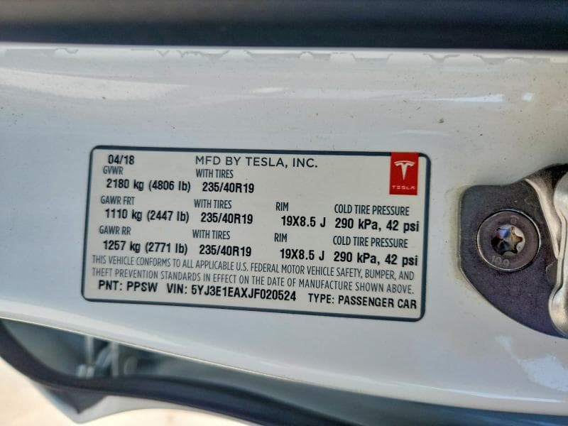 2018 TESLA MODEL 3 12