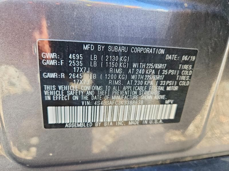 2019 SUBARU OUTBACK 2.5I PREMIUM 13