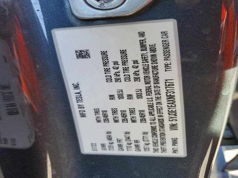 2022 TESLA MODEL 3 12