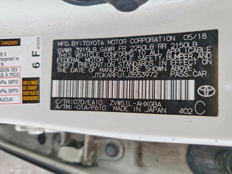2018 TOYOTA PRIUS FOUR 12