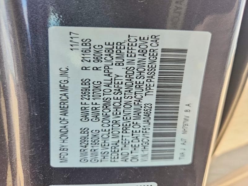 2018 HONDA ACCORD EXL 13