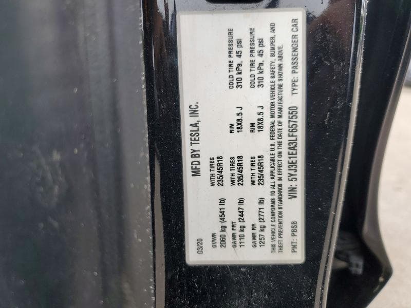 2020 TESLA MODEL 3 12