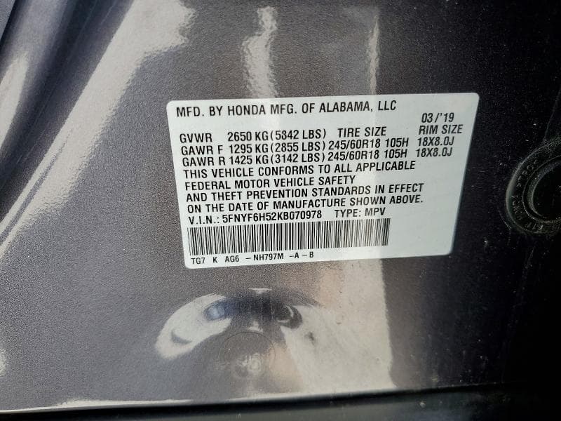 2019 HONDA PILOT EXL 13