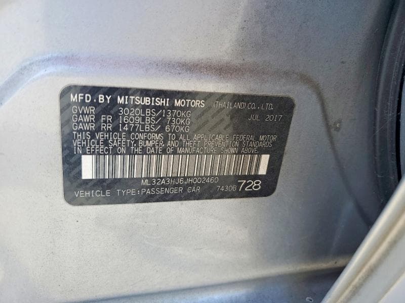 2018 MITSUBISHI MIRAGE ES 12