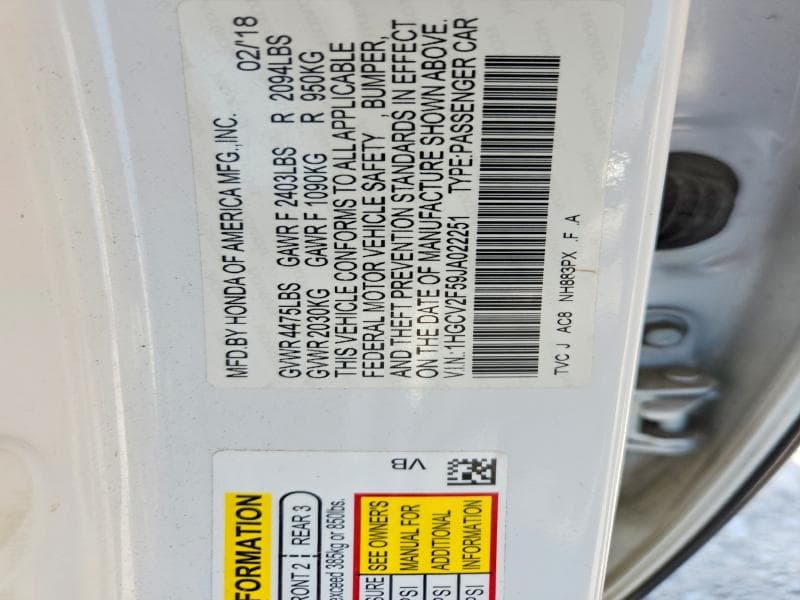 2018 HONDA ACCORD EXL 12