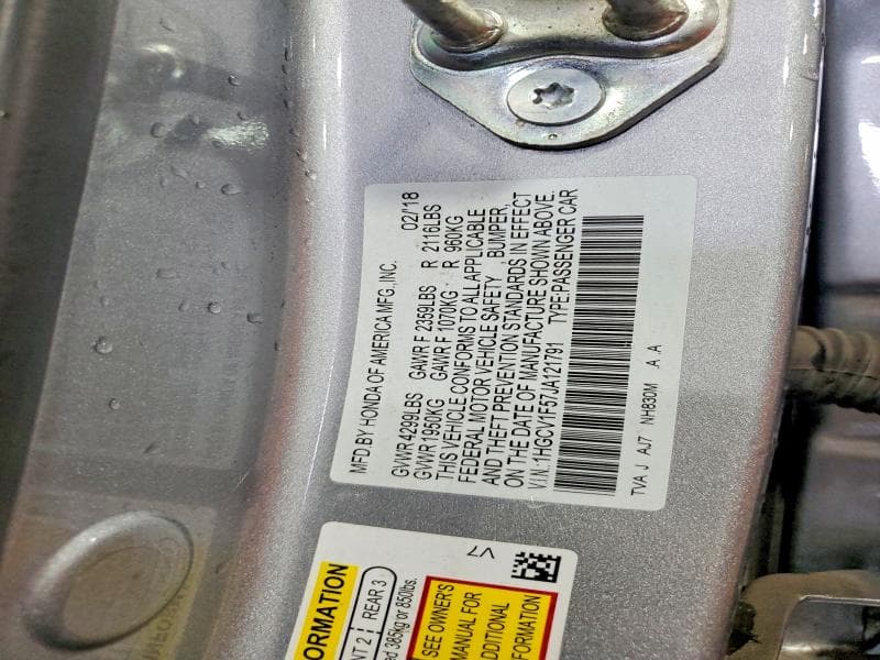 2018 HONDA ACCORD EXL 12