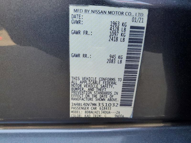 2021 NISSAN ALTIMA SV 13