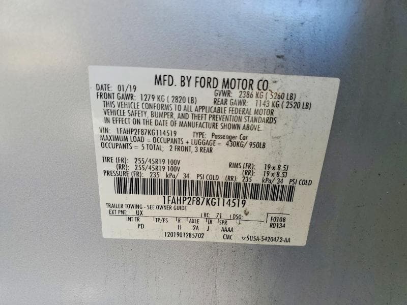 2019 FORD TAURUS LIMITED 12