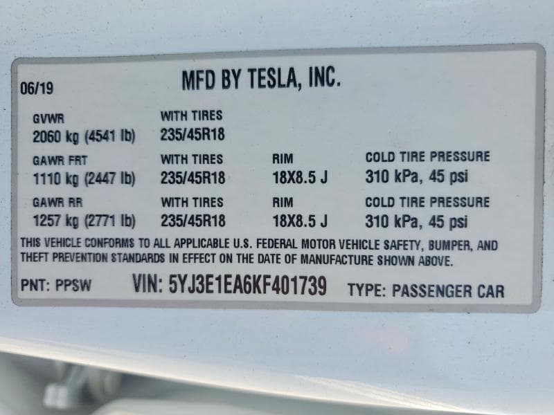 2019 TESLA MODEL 3 13