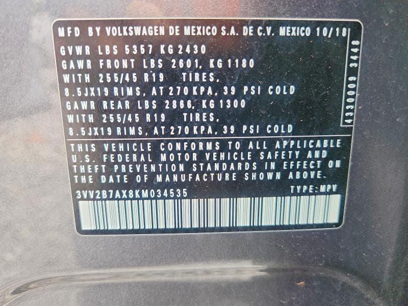 2019 VOLKSWAGEN TIGUAN SE 12