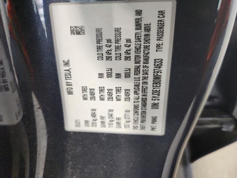 2021 TESLA MODEL 3 12