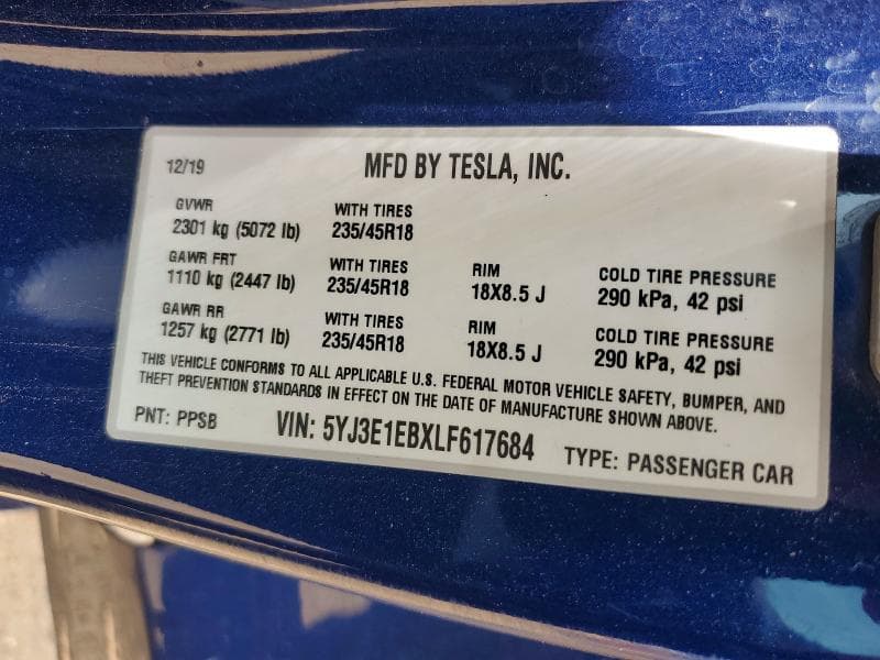 2020 TESLA MODEL 3 12